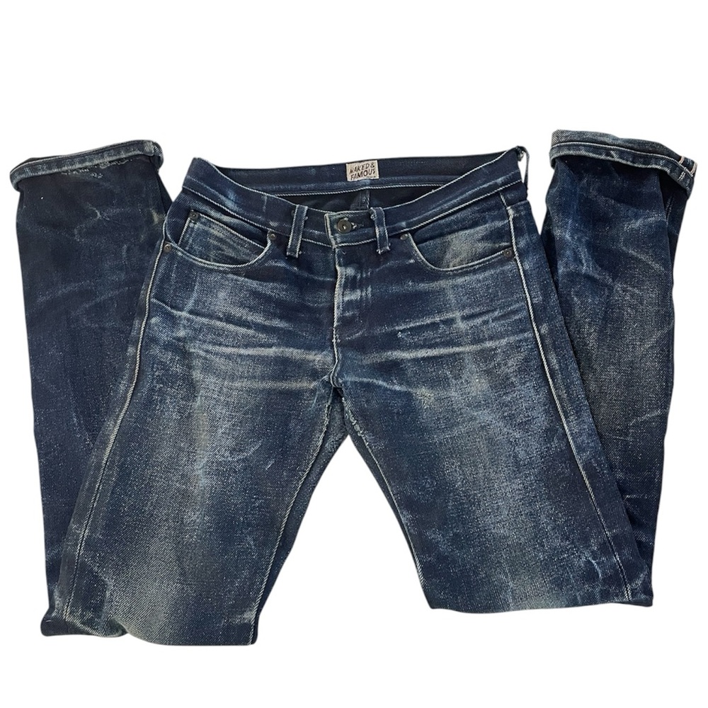 Naked & Famous Denim Men’s Elephant 4 Skinny Jeans - Dark Blue with fading